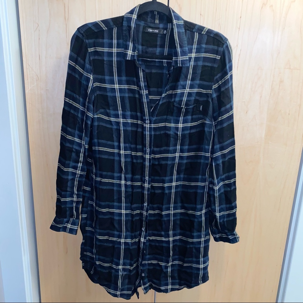 Obey Ammalyn Button Down Plaid Shirt Dress